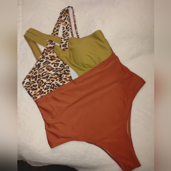 Criss Cross Leopard/Multi Color One Piece Swimsuit - Picture 1 of 4